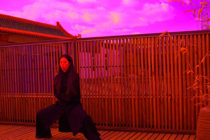 Chinese Kungfu class in old temple beside Forbidden Ci - Limeng makes the English-supported lesson work