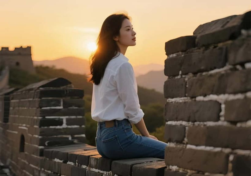 Sunset Glow at Mutianyu Great Wall Night Bus Tour+Ticket - Walking beneath the illuminated watchtowers